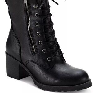 GOTH BLACK LACE UP ROUND TOE BLOCK HEEL HIKER BIKER BOOTS 9